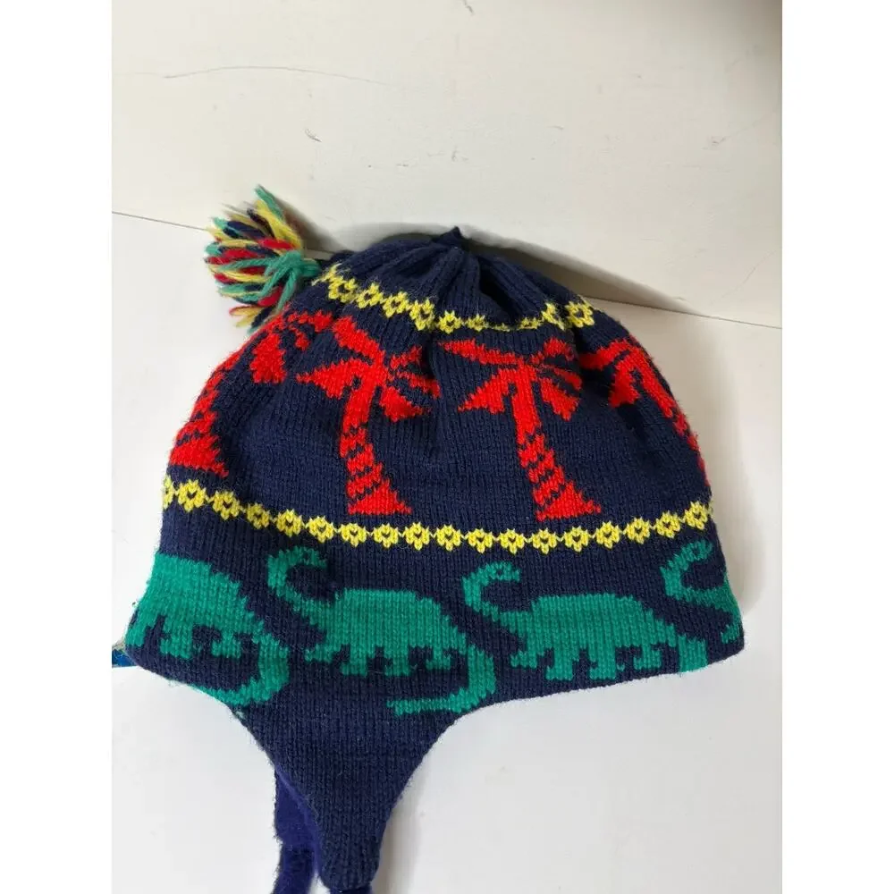 VTG Turtle Fur Kids Dinosaurs Poppy Gall Beanie Ski Hat Wool Knit Fleece Lining